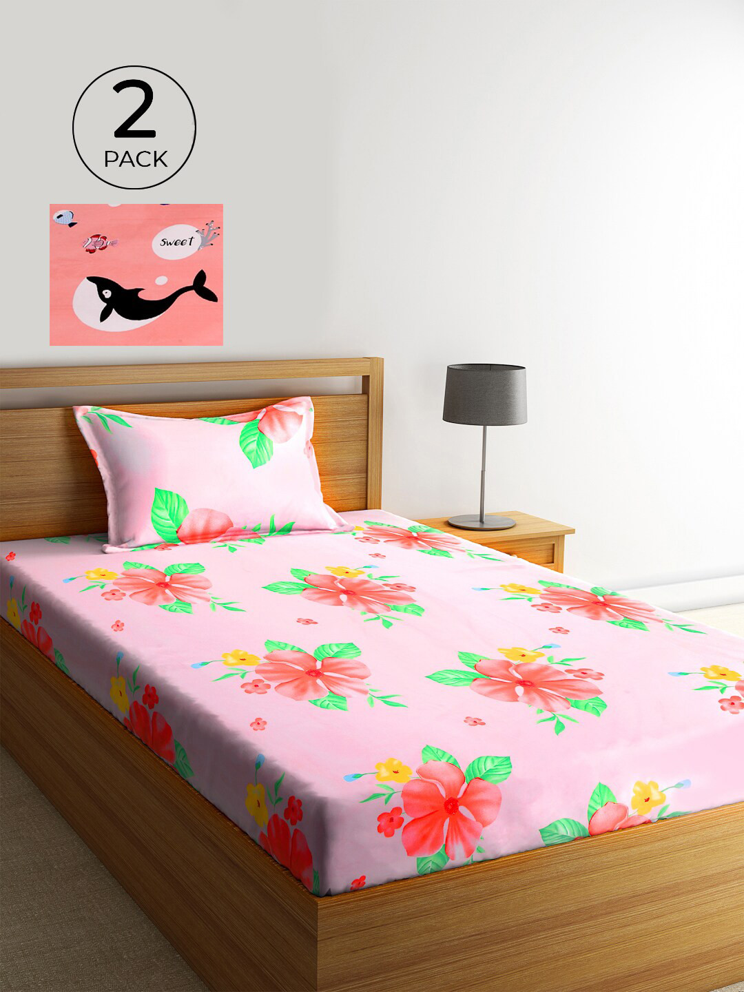 

KLOTTHE Multi Floral 2 Single Bedsheet with 2 Pillow Covers