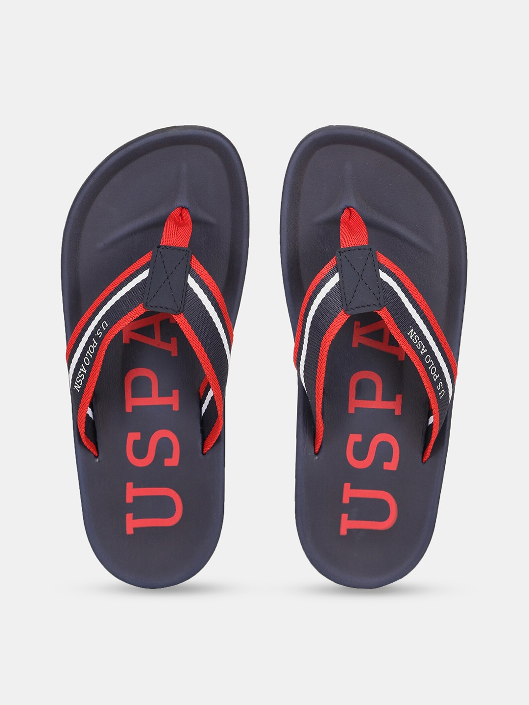 U S Polo Assn Men Navy Blue & Red Striped Thong Flip-Flops
