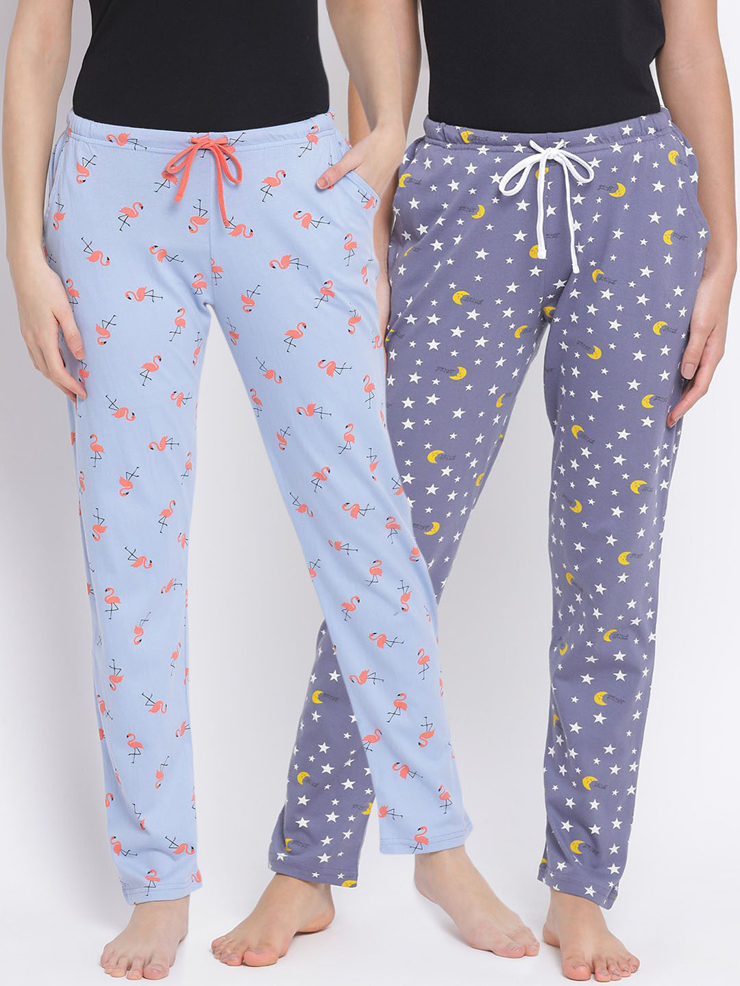 

Kanvin Women Pack of 2 Printed Pure Cotton Lounge Pants, Blue