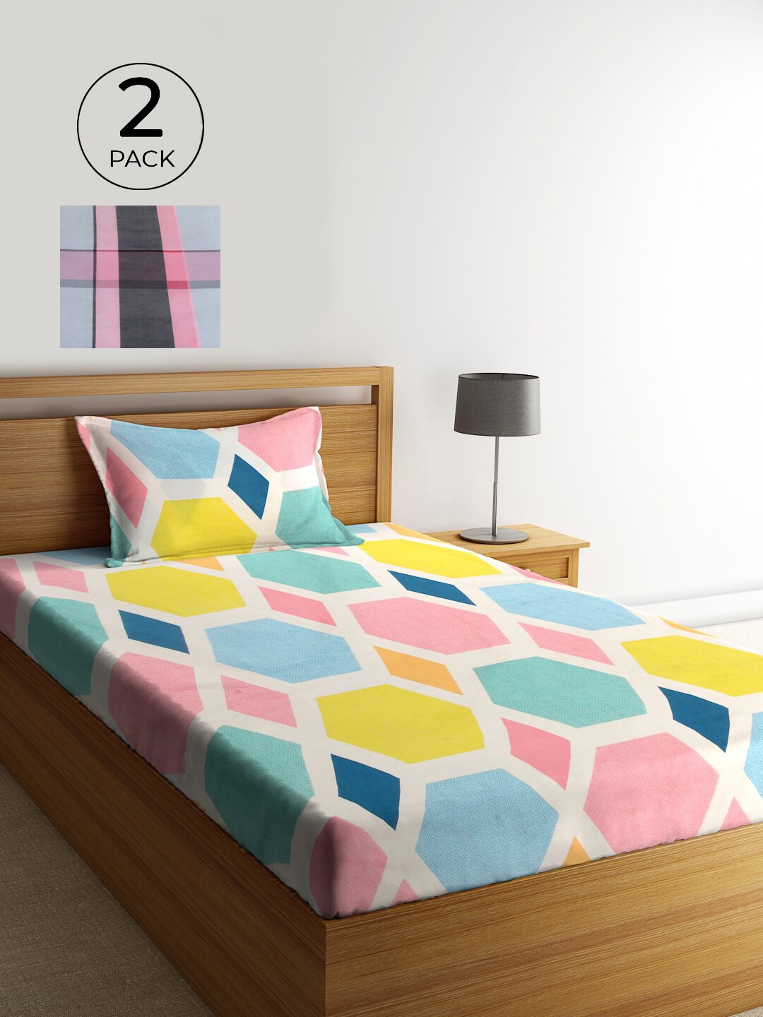 

KLOTTHE Multi Geometric Cotton 2 Single Bedsheet with 2 Pillow Covers, White