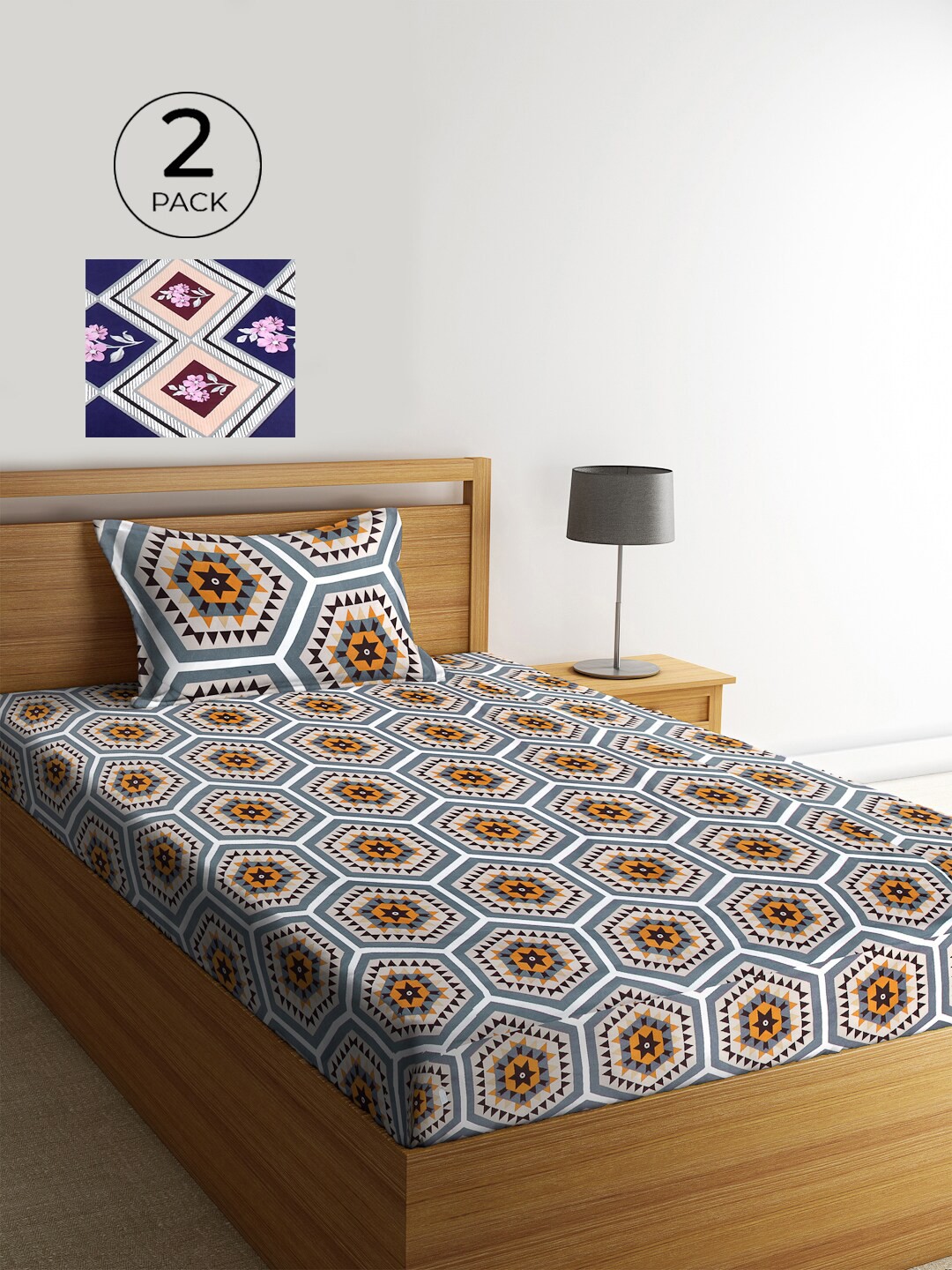 

KLOTTHE 300 TC Cotton Blend 2 Single Bedsheet with 2 Pillow Covers, White