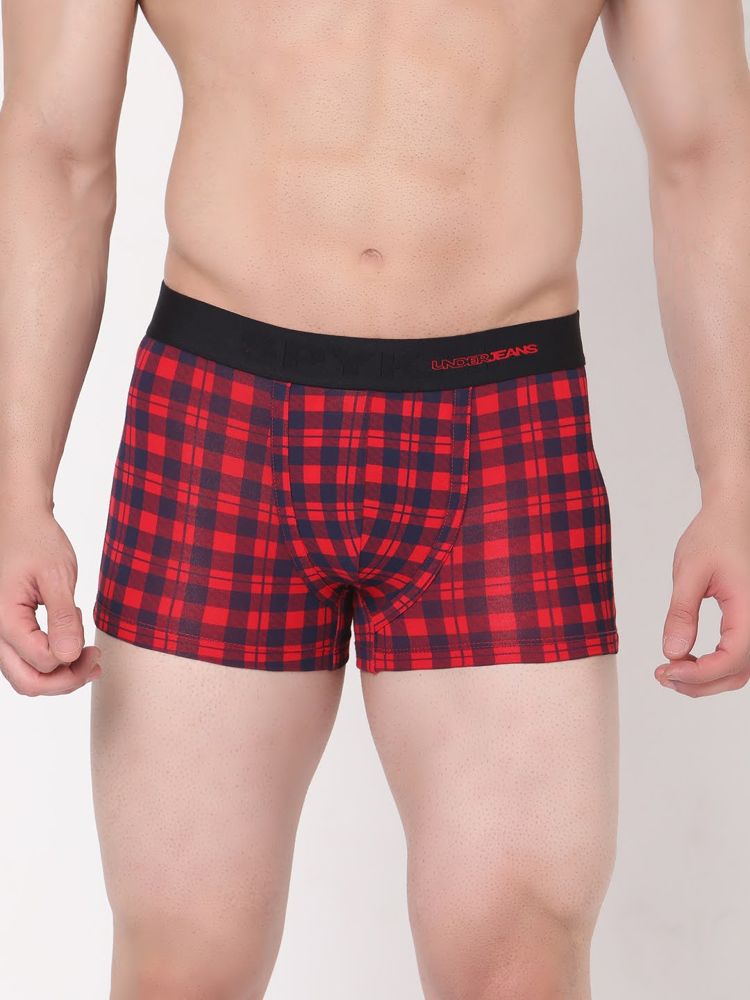 UnderJeans by Spykar Men Red & Navy Blue Checked Trunks UJMTRPTS036