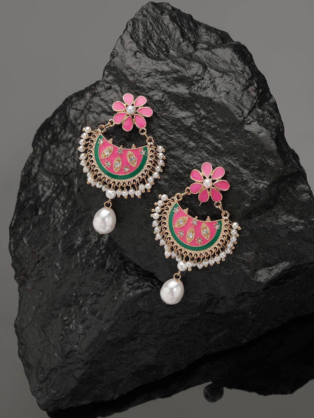 

Accessorize London Gold-Plated Enameled Chandbali Earrings, Pink