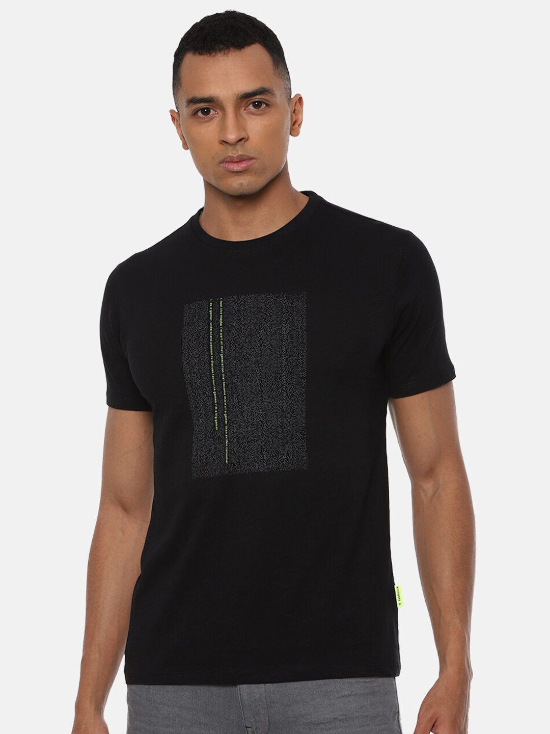 

V Dot Men Black Pure Cotton Printed Round Neck Pure Cotton T-shirt