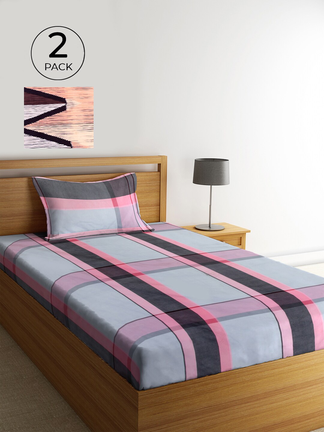 

KLOTTHE Brown & Peach-Coloured Geometric 300 TC 2 Single Bedsheet with 2 Pillow Covers
