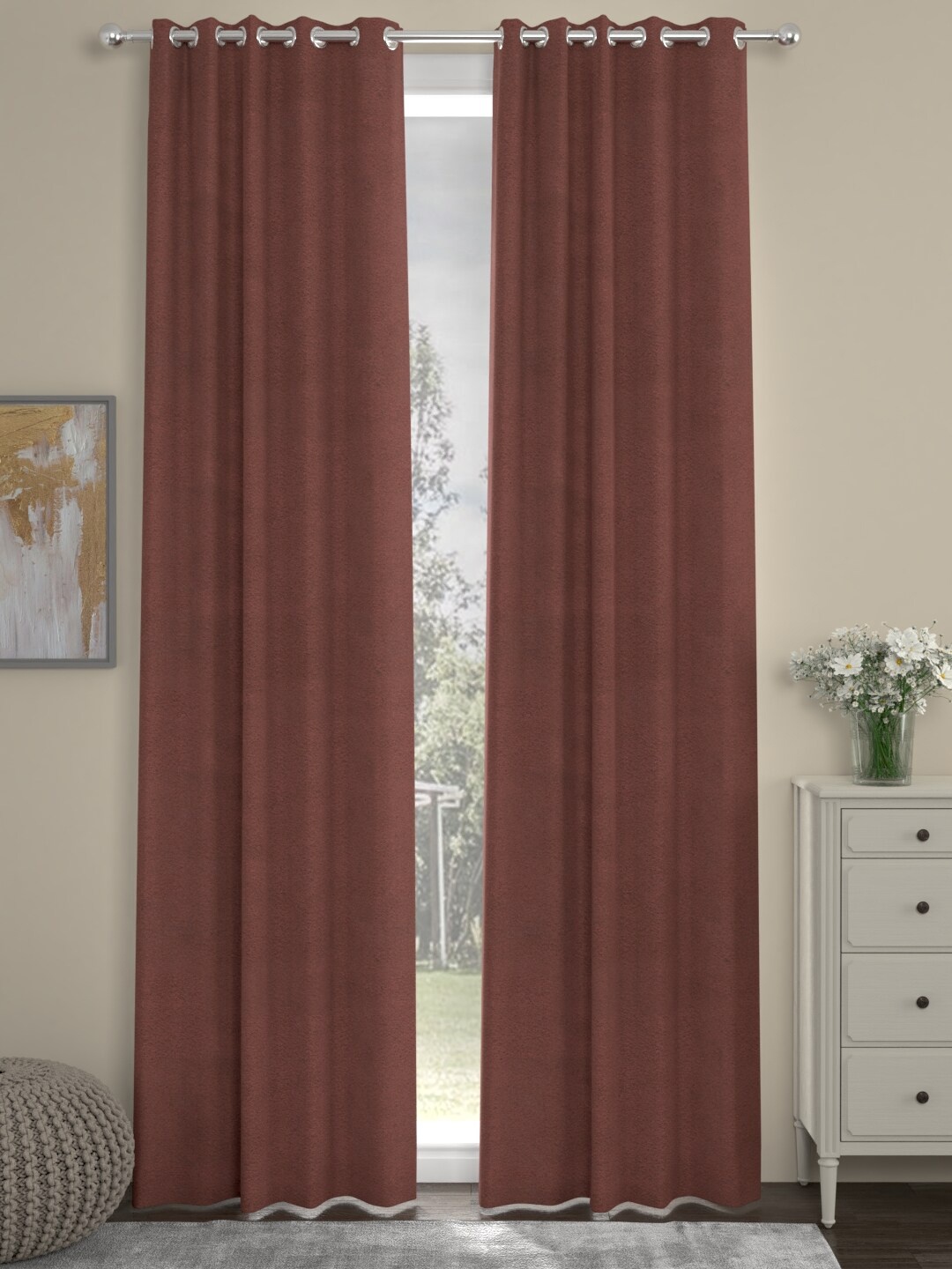 

ROSARA HOME Maroon Set of 2 Door Curtains