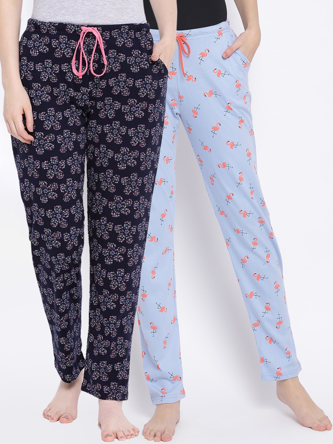 

Kanvin Women Pack of 2 Printed Pure Cotton Lounge Pants, Navy blue