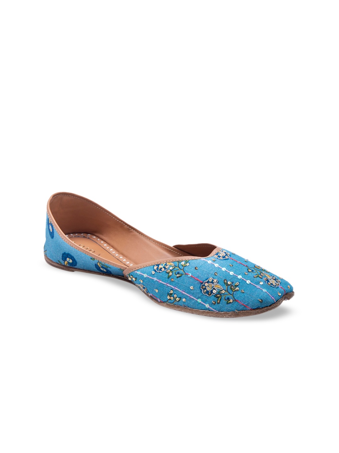 

Biba Women Blue Printed & Sequinned Mojaris