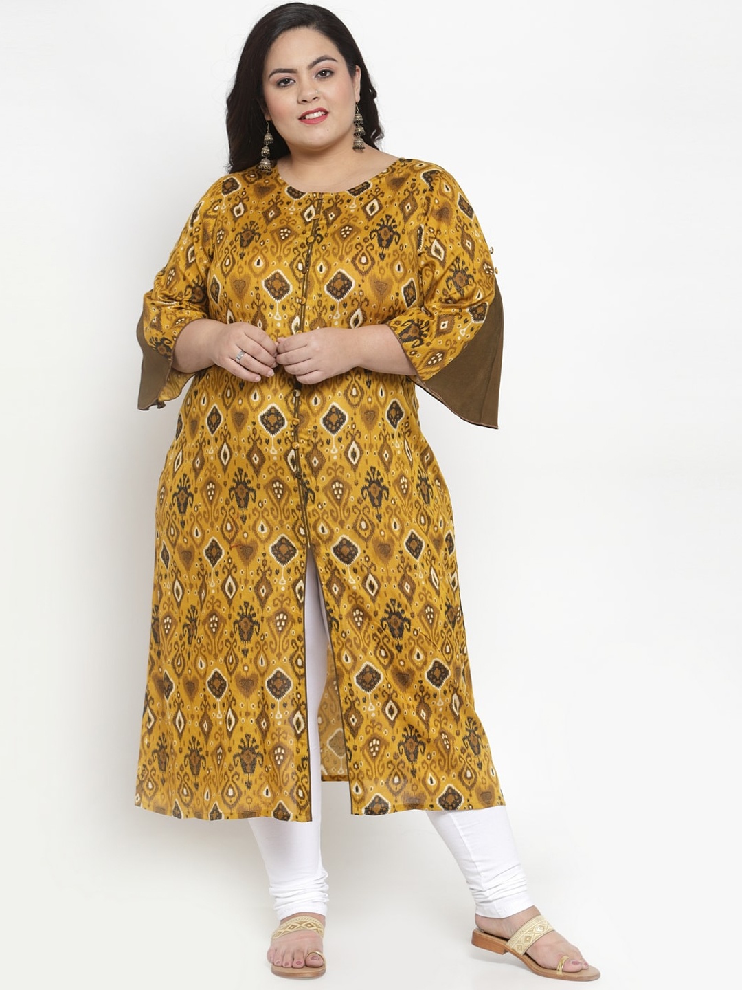 

plusS Women Mustard Yellow Ethnic Motifs Cotton Printed Kurta