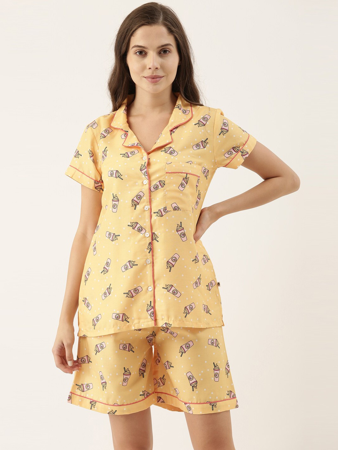 

Bannos Swagger Women Yellow Printed Night suit
