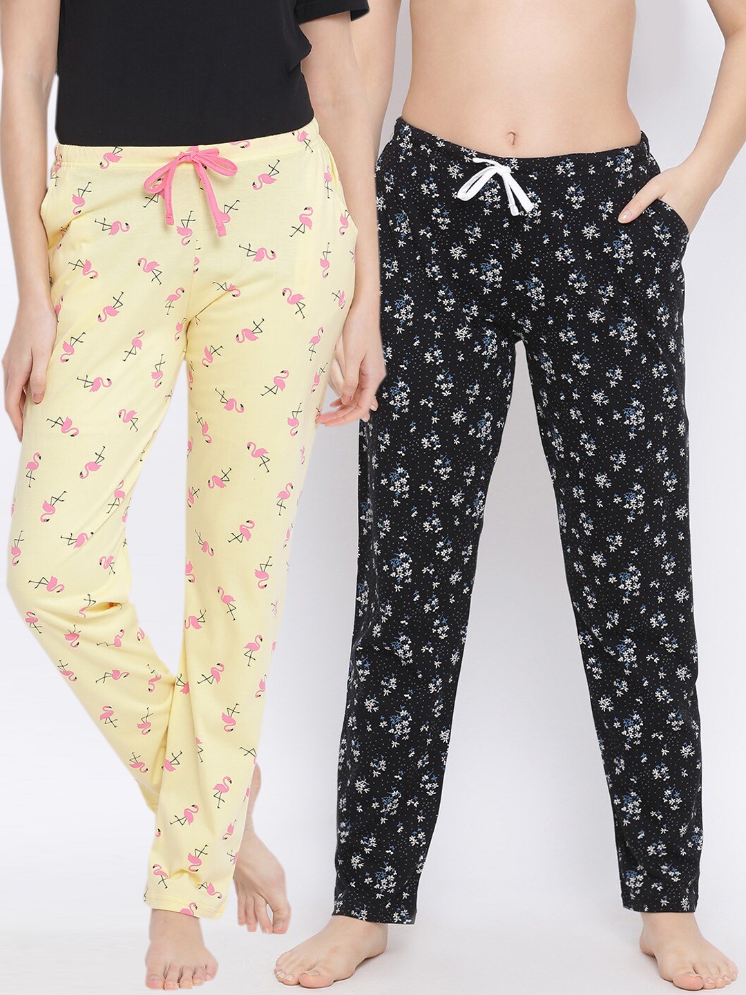 

Kanvin Women Pack of 2 Printed Pure Cotton Lounge Pants, Yellow