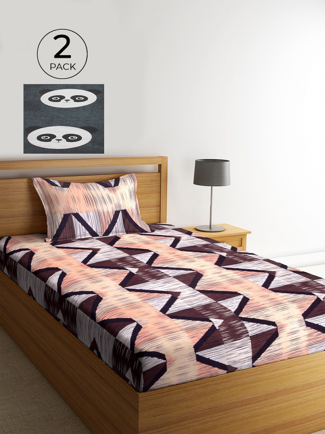 

KLOTTHE Grey & White Geometric 210 TC Polycotton 2 Single Bedsheet with 2 Pillow Covers