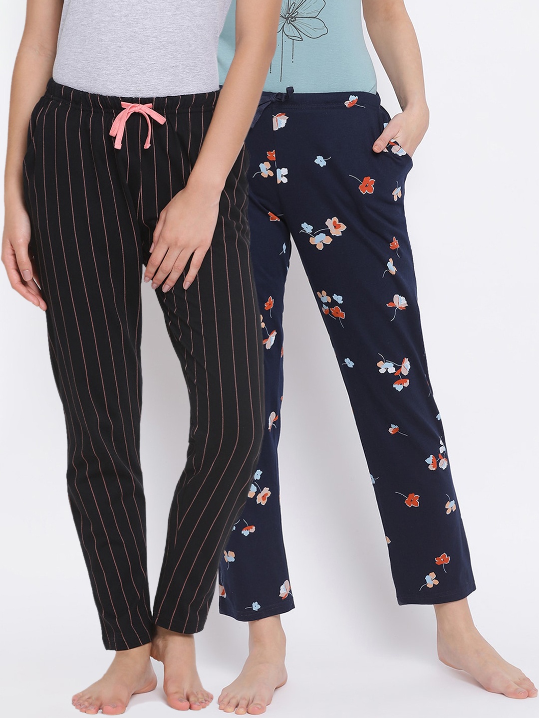 

Kanvin Women Pack of 2 Printed Pure Cotton Lounge Pants, Navy blue