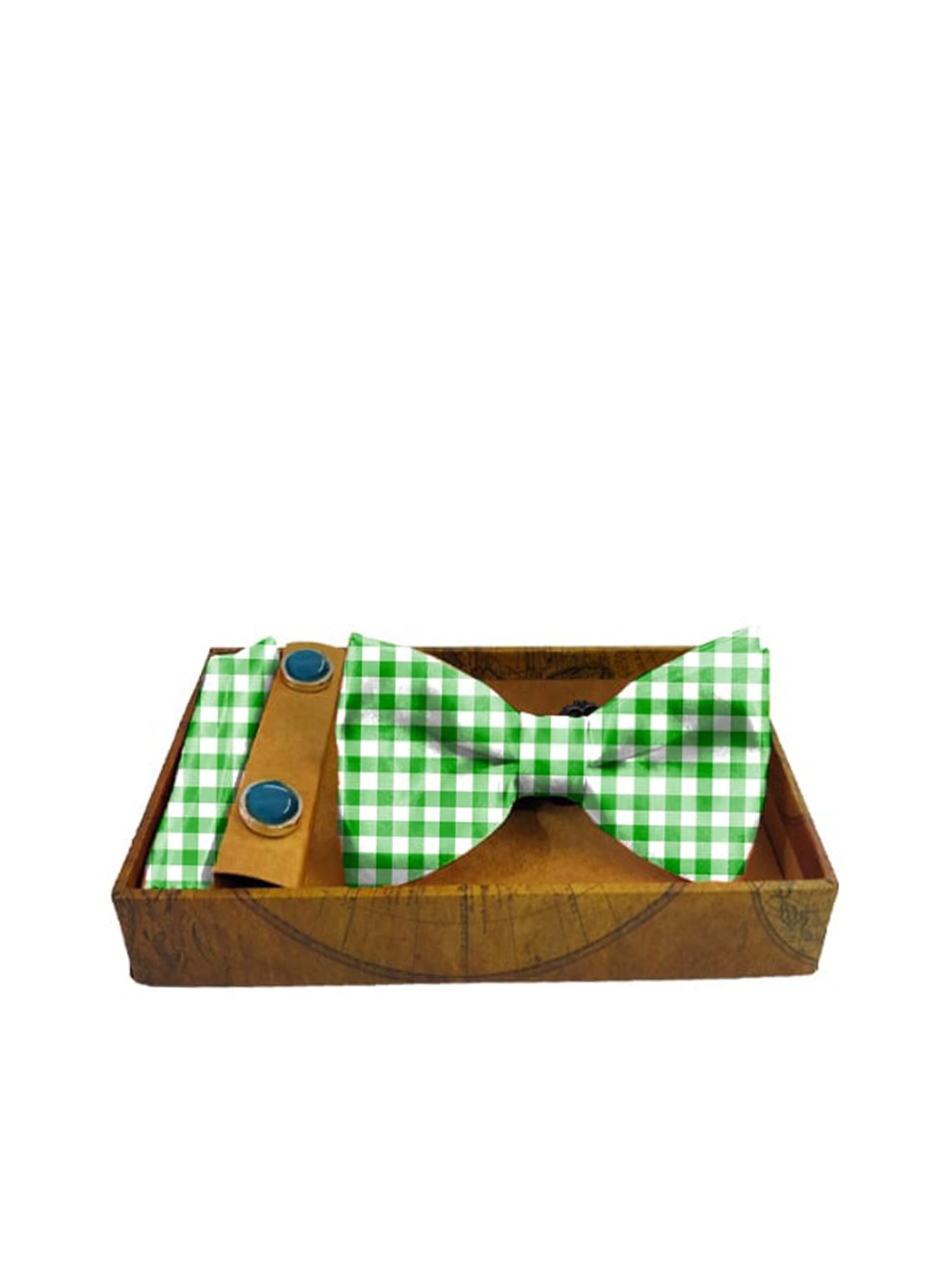

Blacksmith Men Green & White Printed 100% Satin Accessory Gift Set
