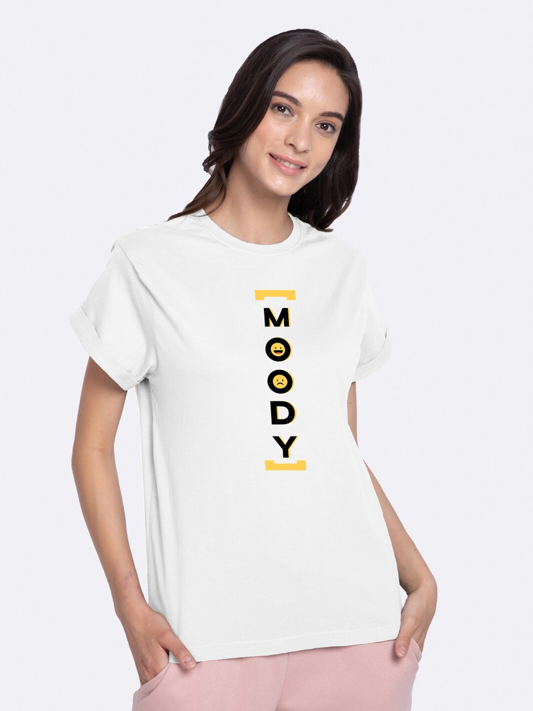 

Bewakoof Women White Printed Round Neck T-shirt