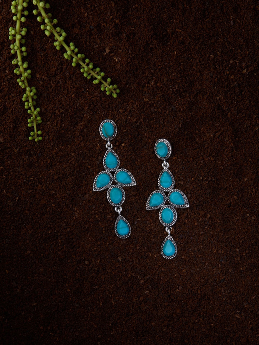 

Accessorize London Silver-Plated Oxidized Drop Earrings, Turquoise blue