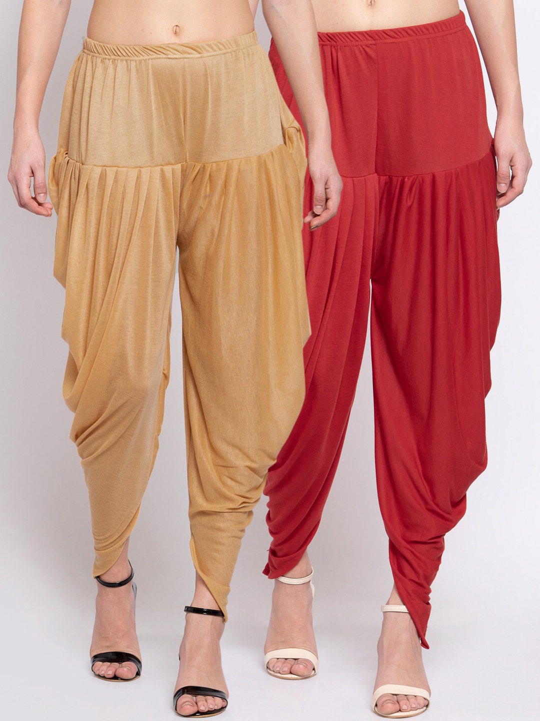 KLOTTHE Women Pack Of 2 Red & Golden Solid Dhoti Salwars