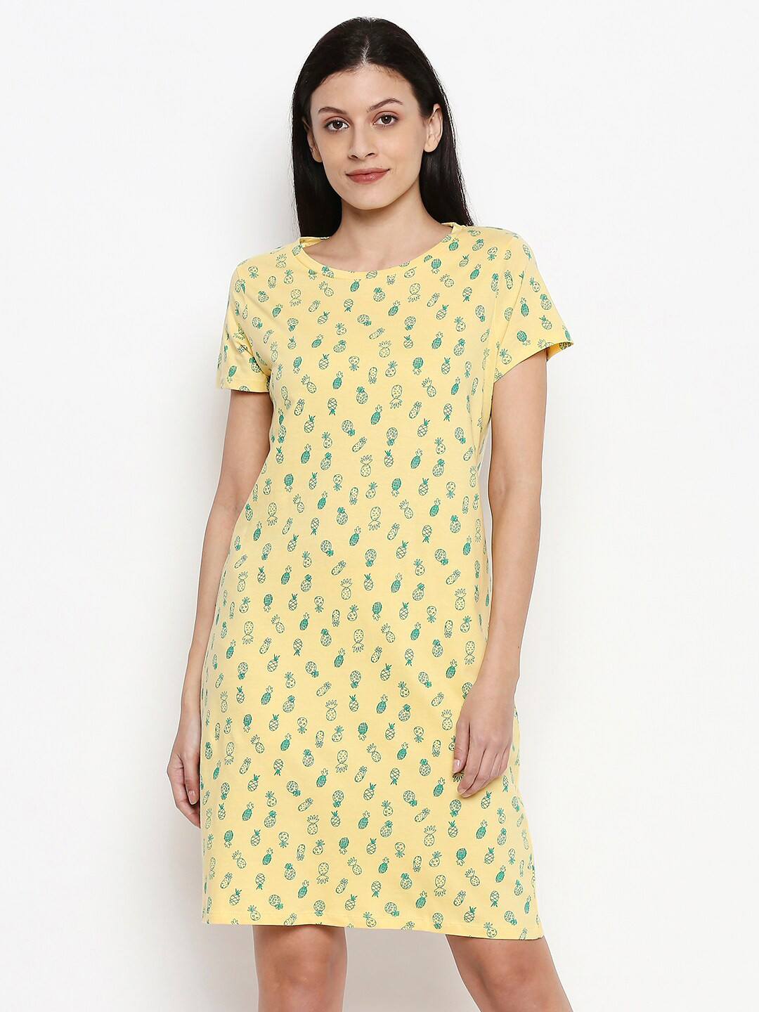 

People Yellow & Green Printed Cotton Nightdress