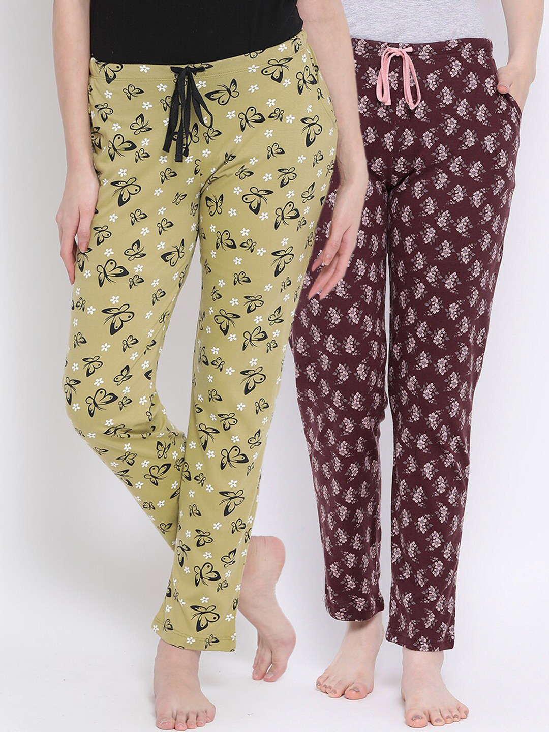 

Kanvin Women Pack Of 2 Printed Cotton Lounge Pants, Green