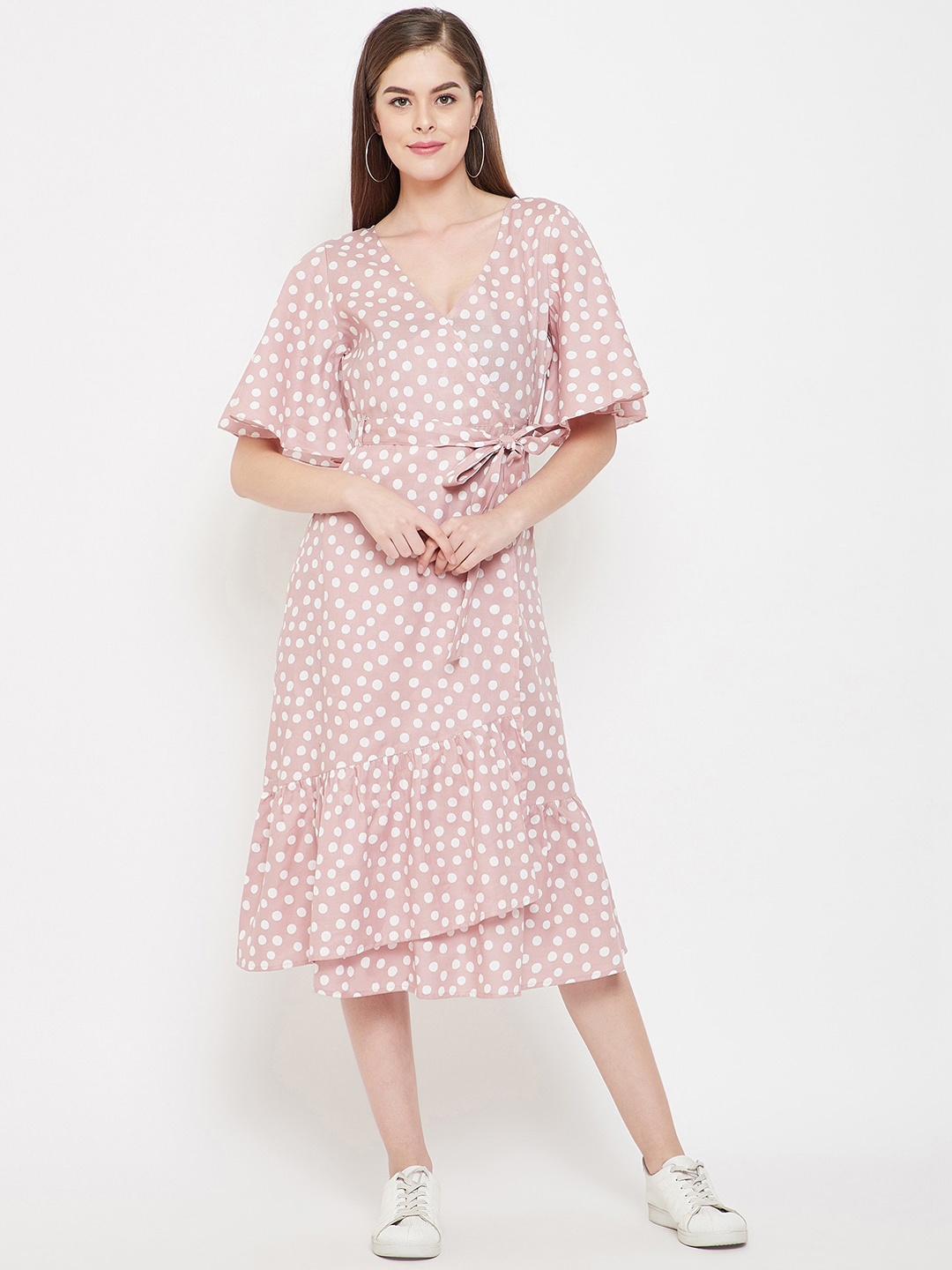 

PANIT Pink & White Crepe Midi Dress