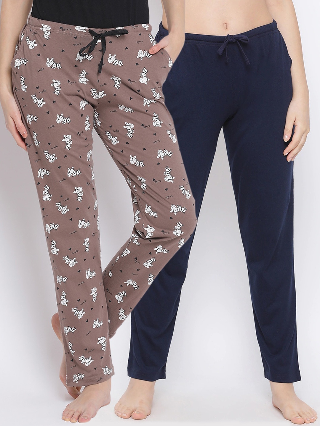 Kanvin Women Pack of 2 Pure Cotton Lounge Pants, Brown