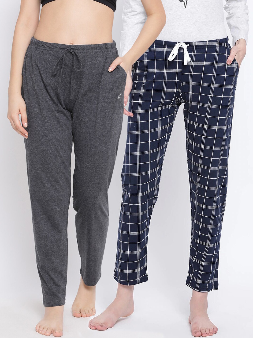 

Kanvin Women Pack Of 2 Printed Pure Cotton Lounge Pants, Navy blue