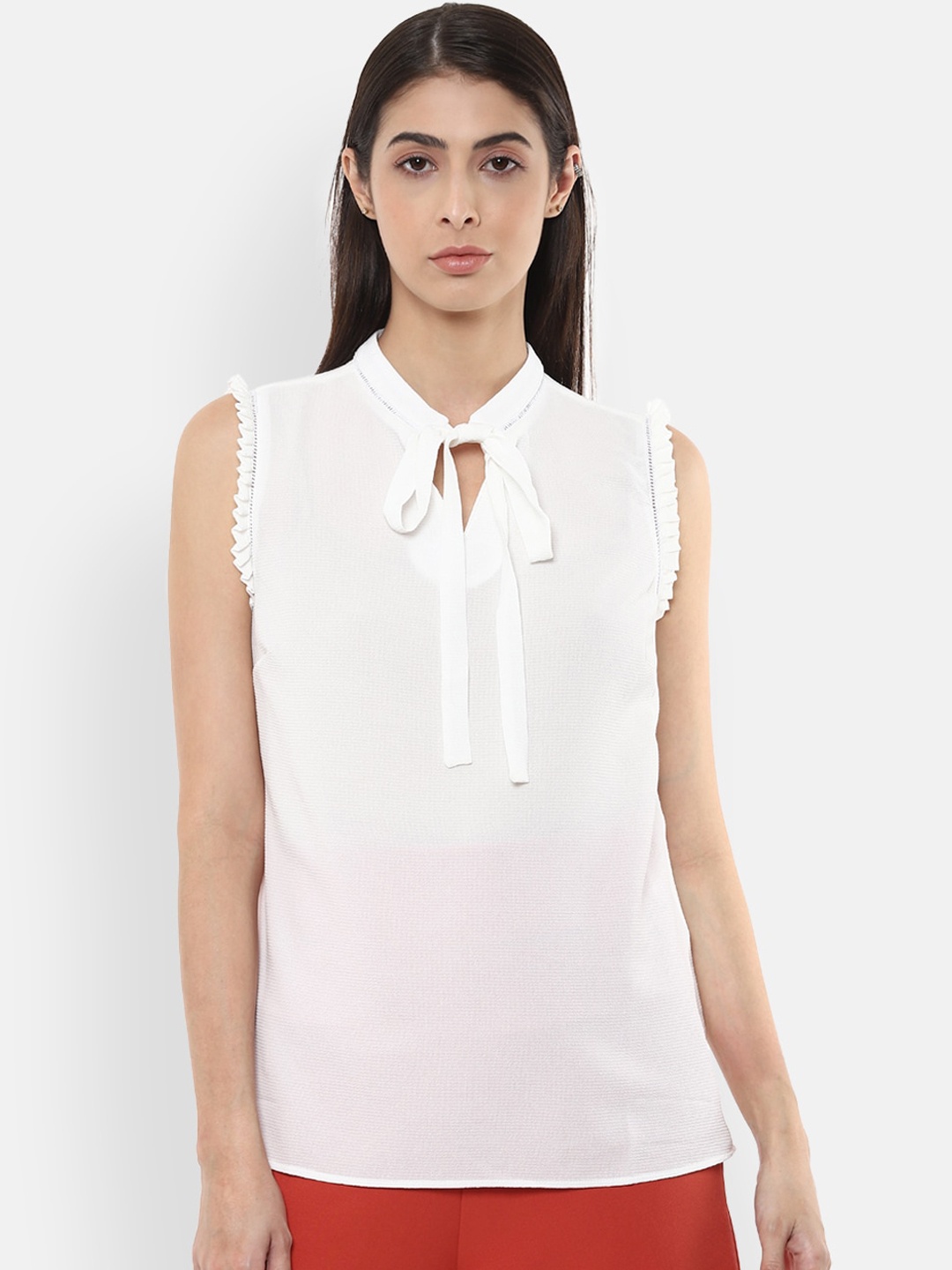 Van Heusen Woman White Tie-Up Neck Regular Top