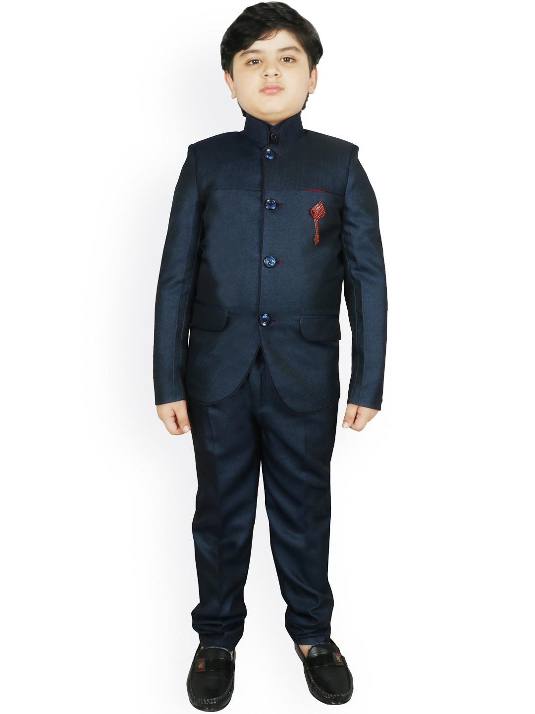 

SG YUVRAJ Boys Navy Solid Bandhgala 3-Piece Suit, Navy blue