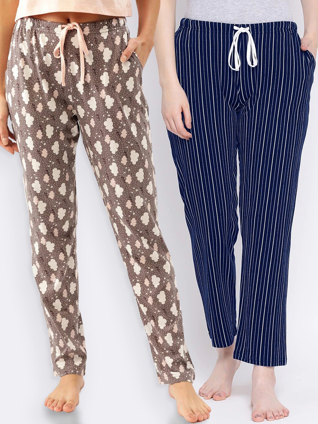 

Kanvin Women Pack of 2 Printed Pure Cotton Lounge Pants, Navy blue