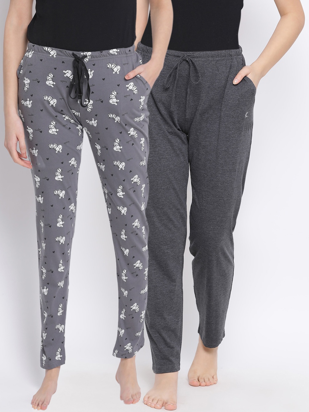 

Kanvin Women Pack Of 2 Pure Cotton Lounge Pants, Grey
