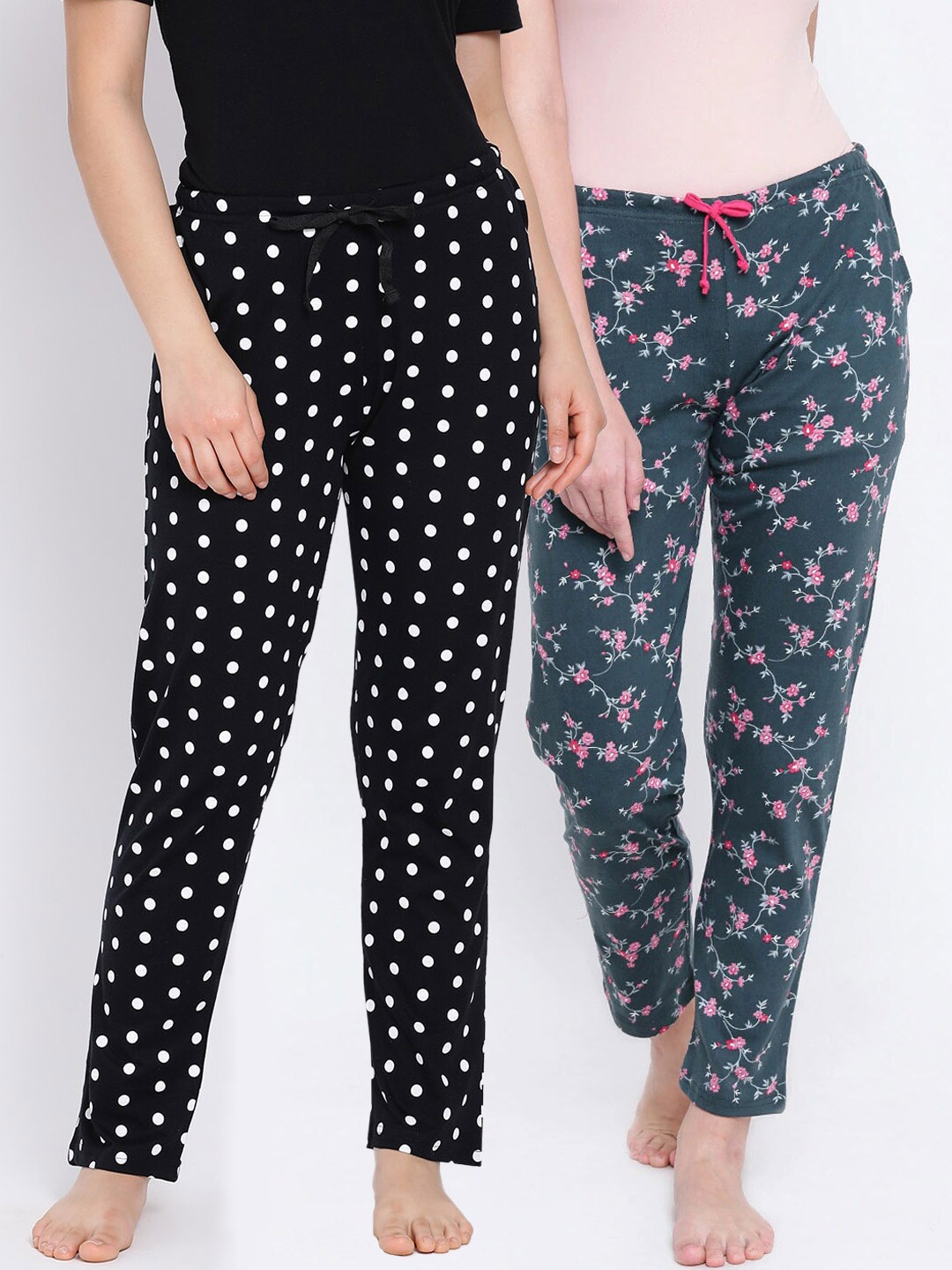 

Kanvin Women Pack Of 2 Printed Pure Cotton Lounge Pants, Black