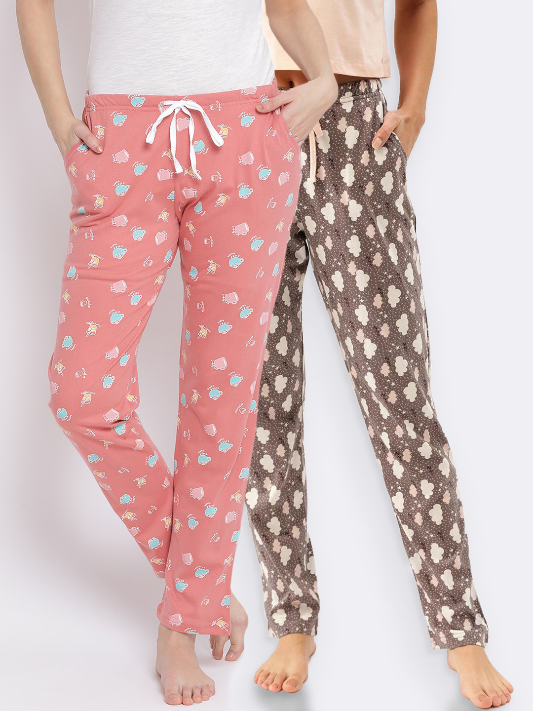 

Kanvin Women Pack Of 2 Printed Pure Cotton Lounge Pants, Orange