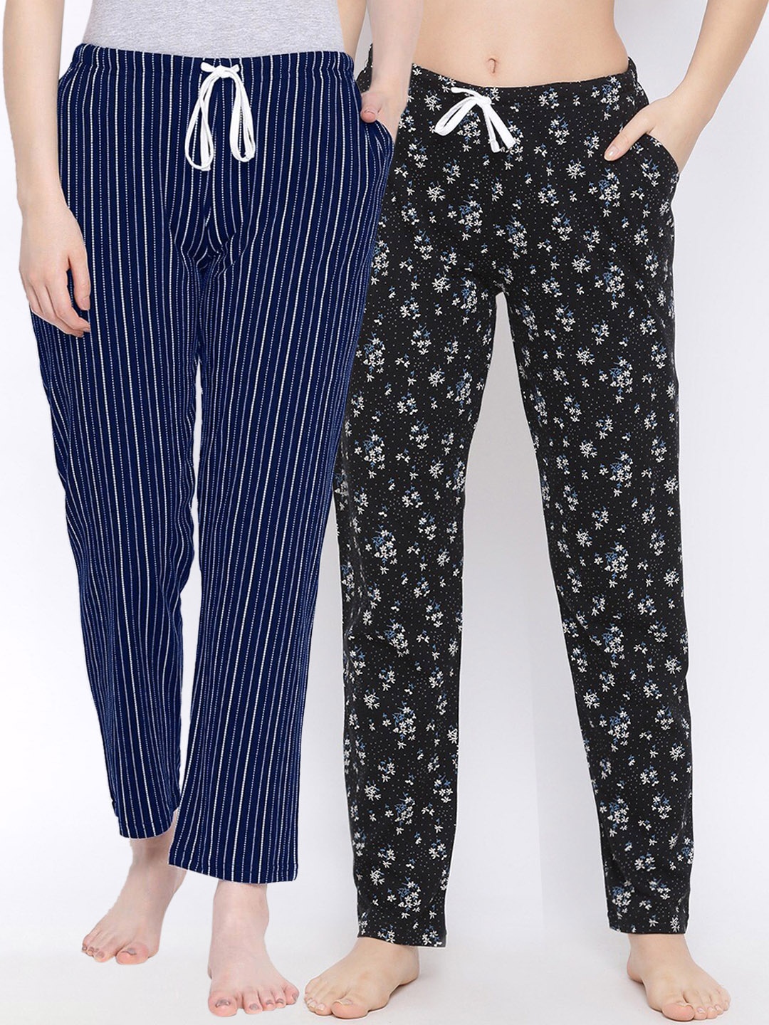 

Kanvin Women Pack of 2 Printed Pure Cotton Lounge Pants, Navy blue