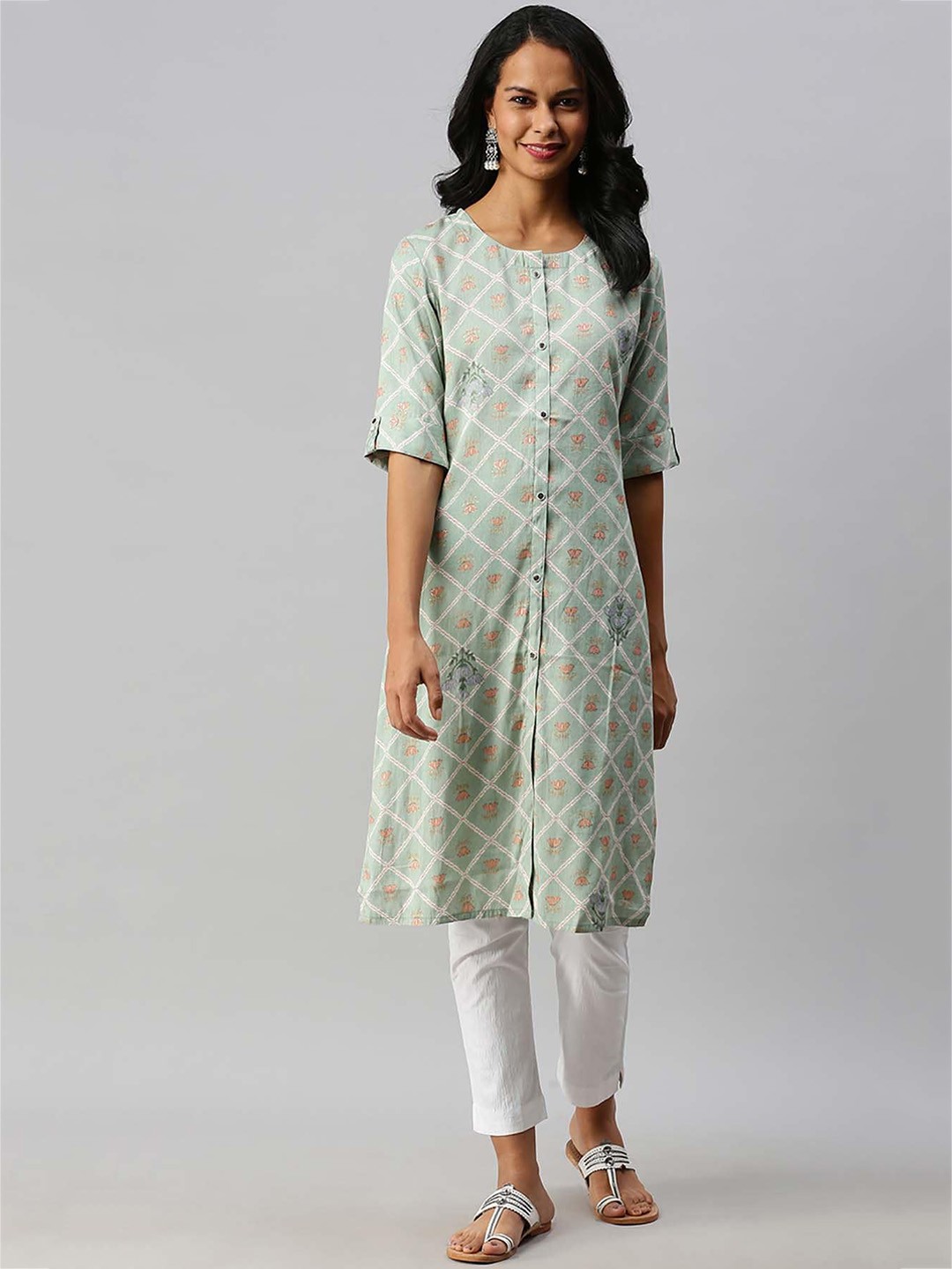 

Soch Women Green Floral Printed Kurta