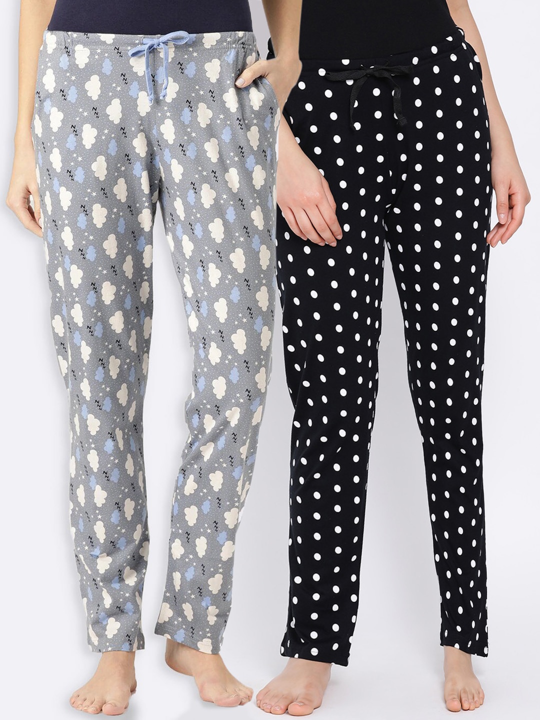 

Kanvin Women Pack Of 2 Printed Pure Cotton Lounge Pants, Black