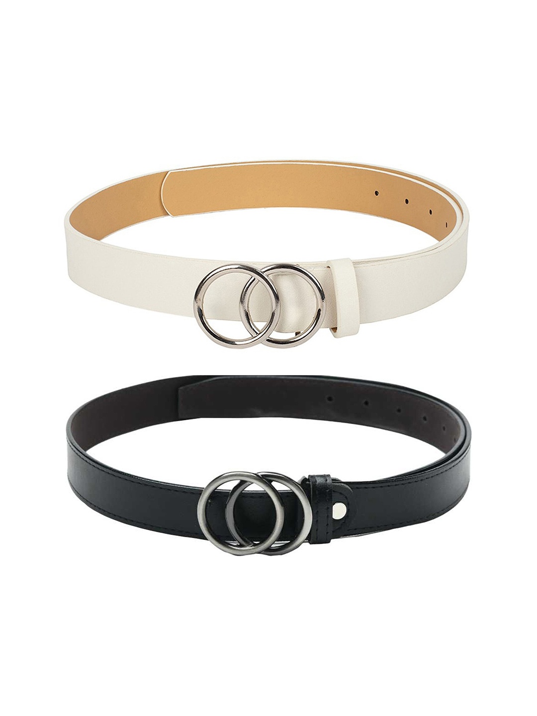 

Kastner Pack of 2 Women White & Black Solid Belt
