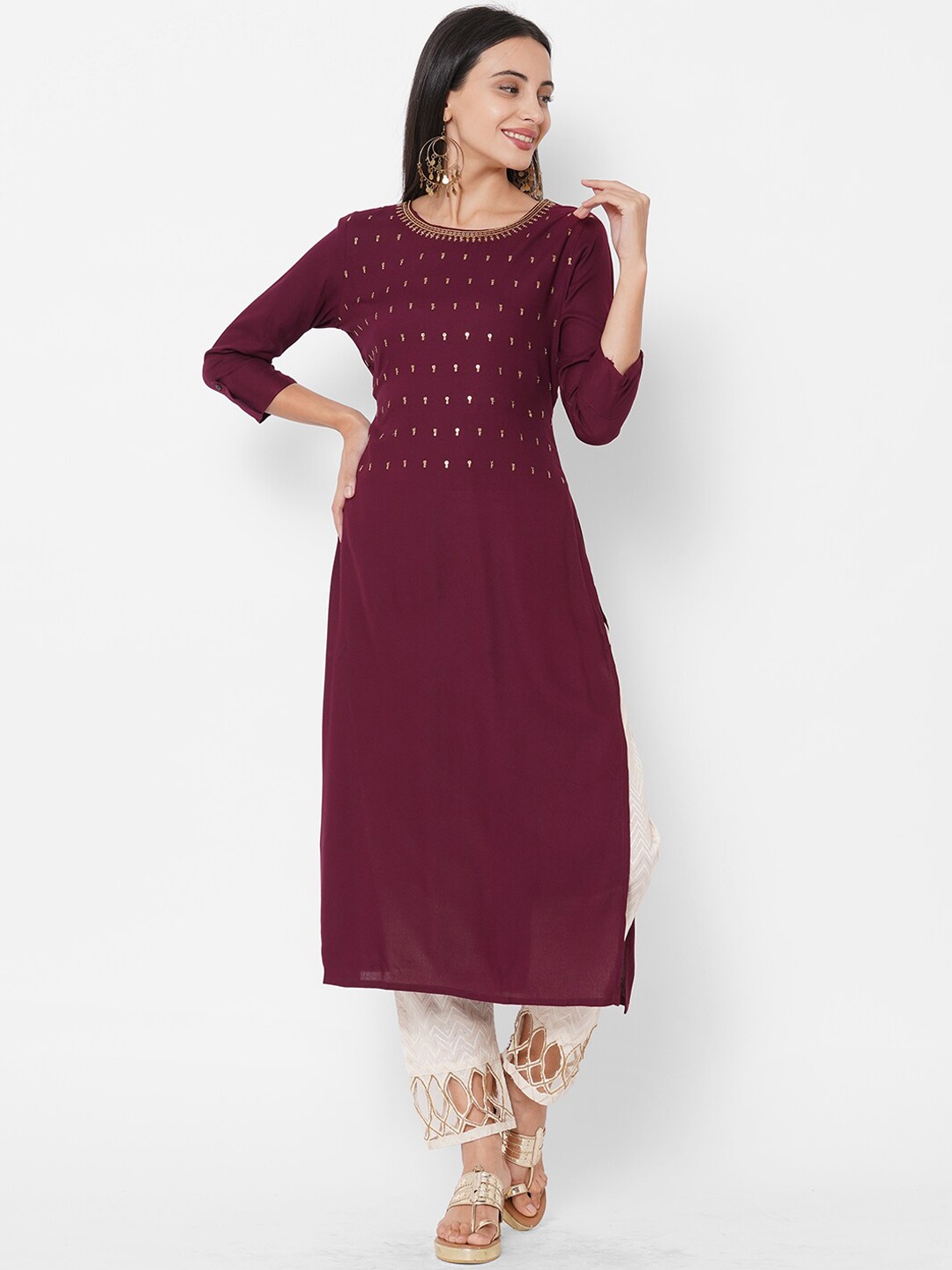 

FASHOR Women Burgundy Embellished Kurta