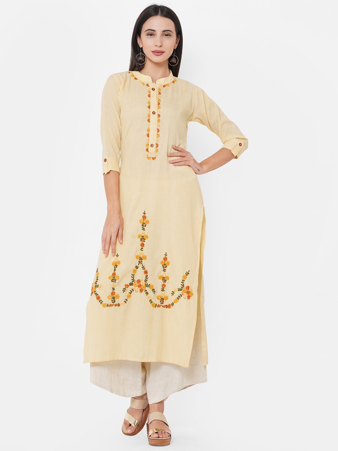 

FASHOR Women Yellow Thread Work Kurta