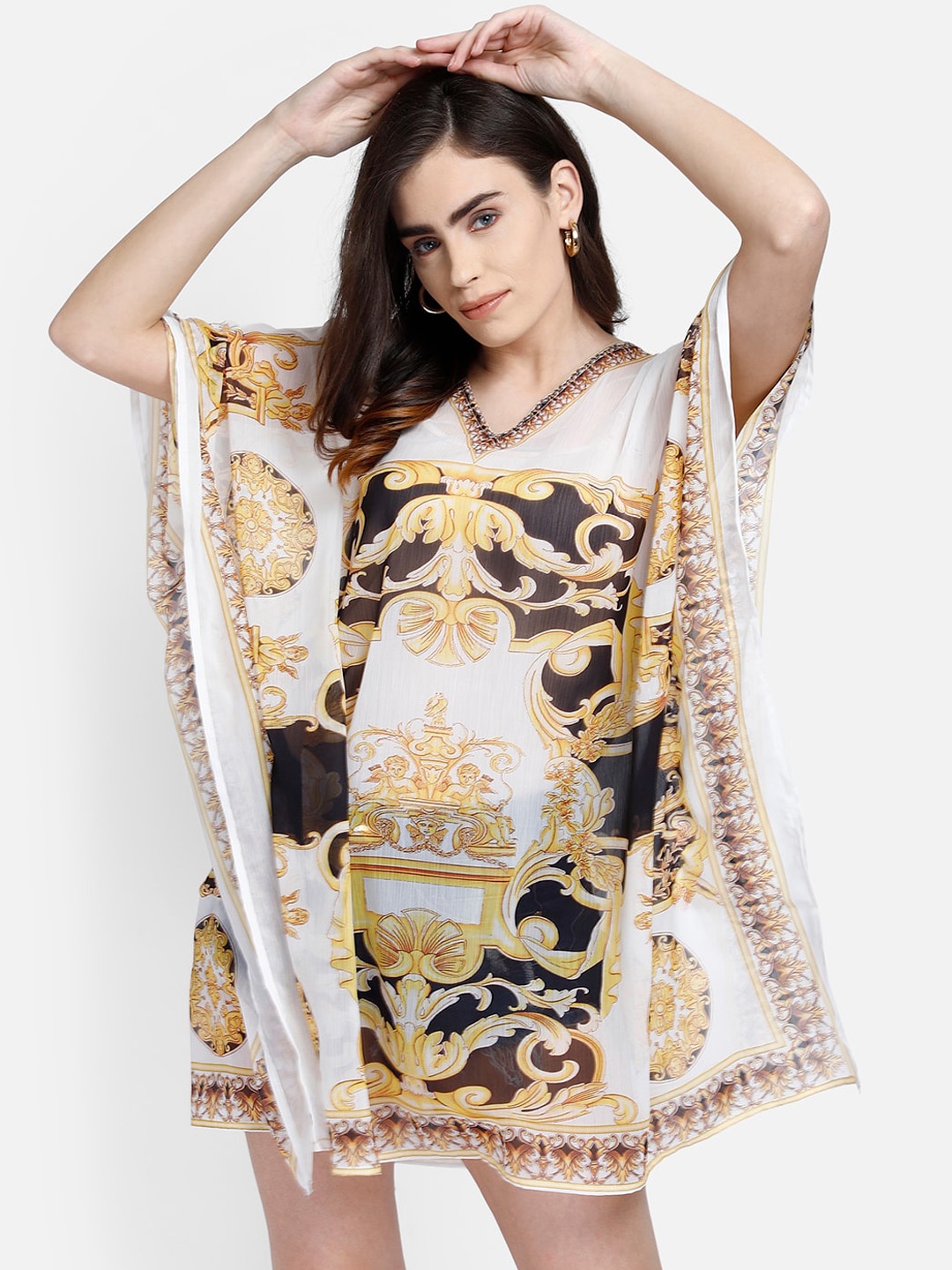 

Aditi Wasan White & Black Floral Kaftan Dress
