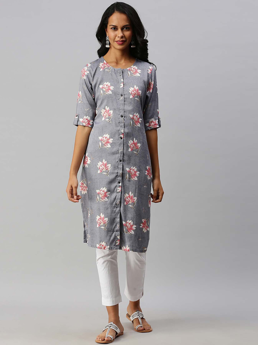 

Soch Women Grey Floral Printed Kurta