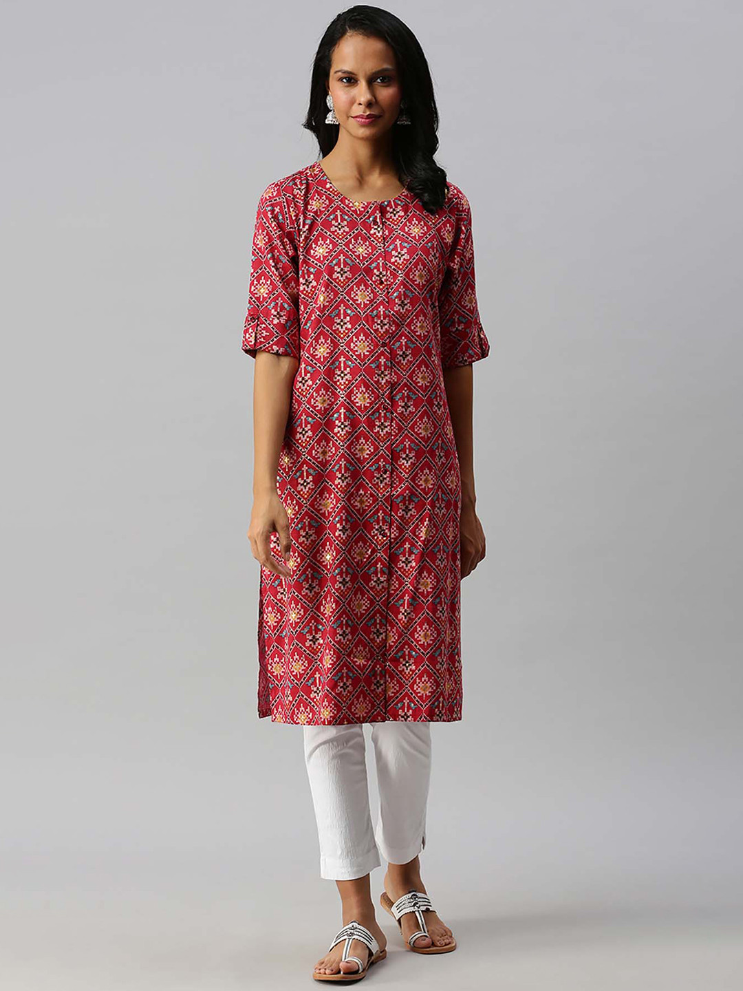 

Soch Women Red Embroidered Thread Work Anarkali Kurta