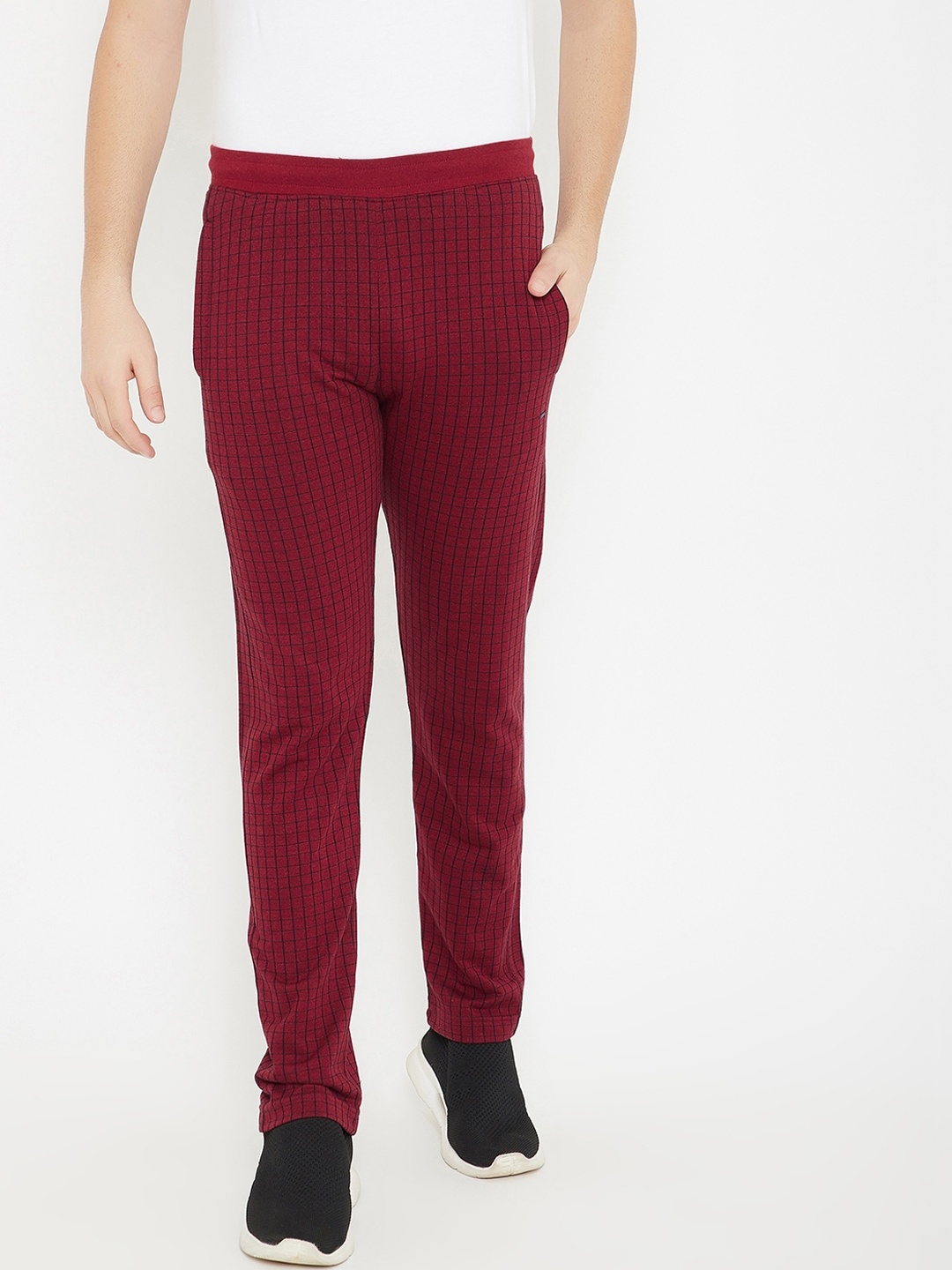 

Okane Men Maroon & Black Checked Track Pants