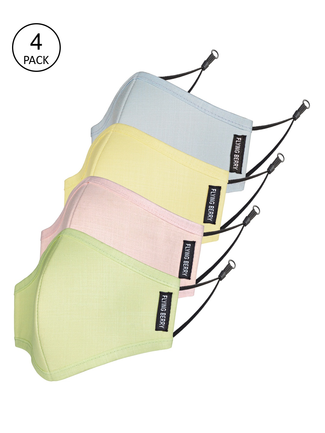 

FLYING BERRY Unisex Pack Of 4 Solid 3-Ply Reusable Anti Pollution Linen N95 Masks, Green