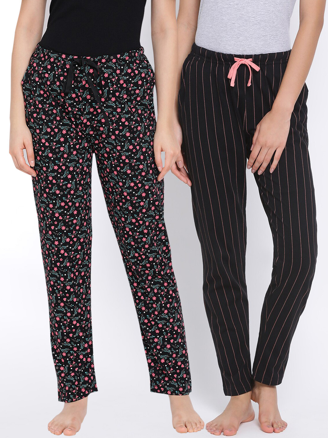 

Kanvin Women Pack of 2 Printed Pure Cotton Lounge Pants, Black