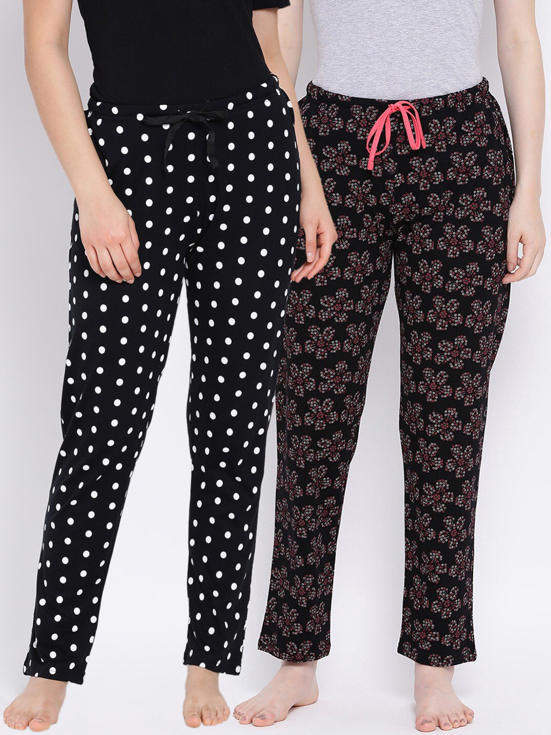 

Kanvin Women Pack of 2 Printed Pure Cotton Lounge Pants, Black