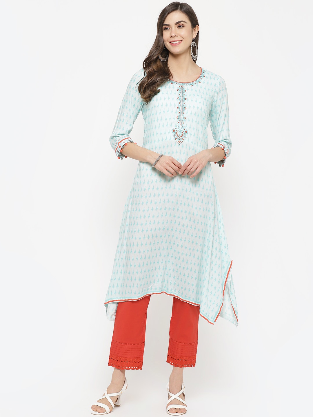 

Rangriti Women Green Geometric Embroidered Thread Work Kurta
