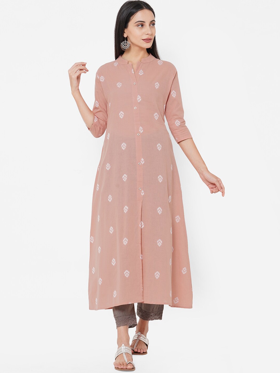 

FASHOR Women Peach-Coloured Woven Design A-Line Kurta
