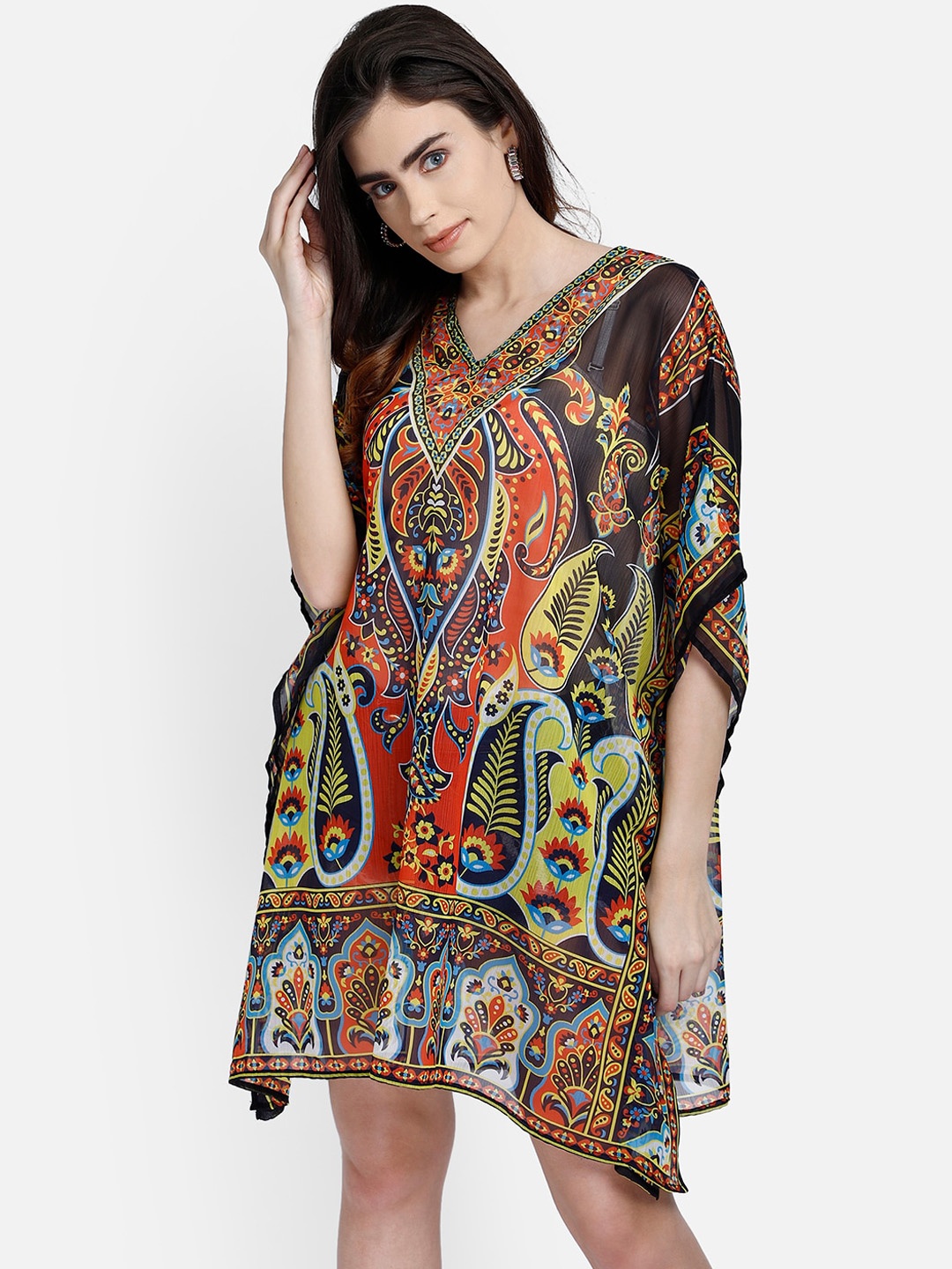 

Aditi Wasan Multicoloured Ethnic Motifs Kaftan Dress, Multi