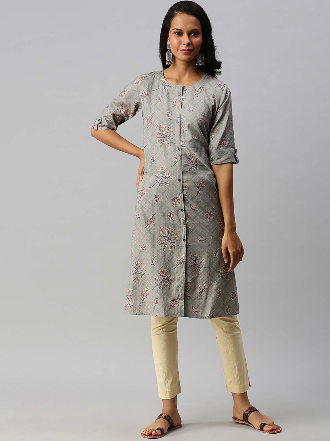 

Soch Women Grey Floral Printed Kurta
