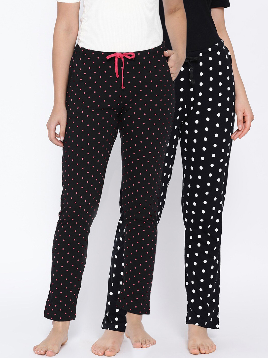 

Kanvin Women Pack Of 2 Printed Pure Cotton Lounge Pants, Black